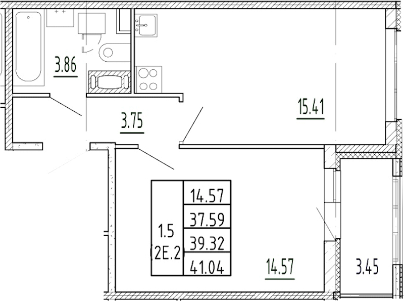 1-комнатная квартира 37.59 м², 2/13 эт., ЖК «Полис Приморский 2»